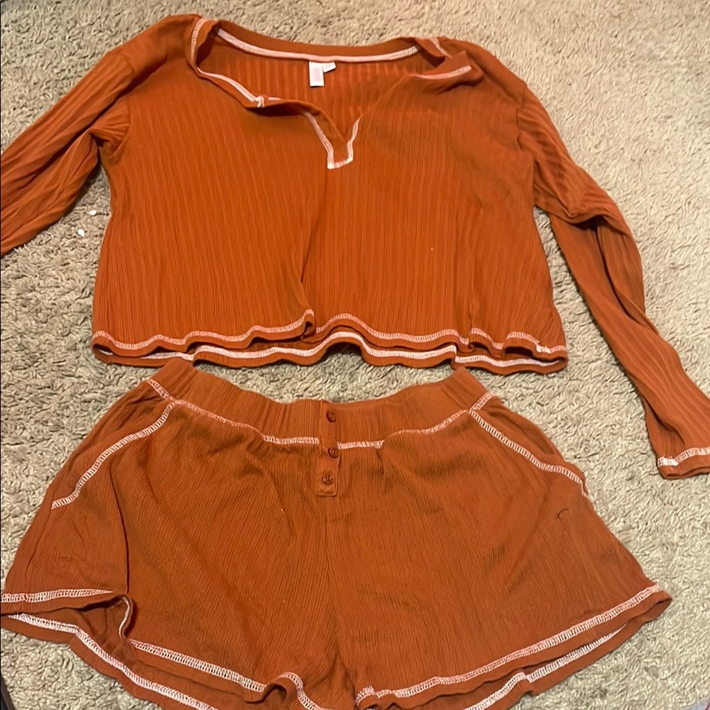 Rust Orange Ribbed Lounge Set